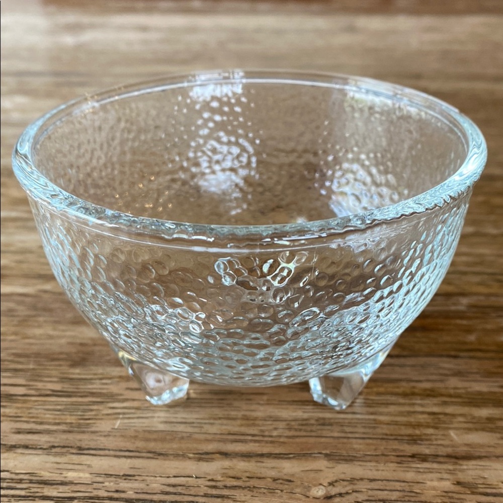 Vintage Crisa Textured Glass Bowl w/Pebble Texture Glass, 3-Footed Base